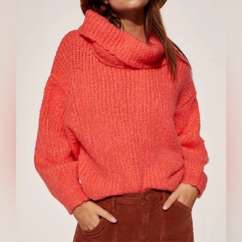 Pilcro Anthropologie Zamora Cowl Neck Sweater in Coral Pink size small